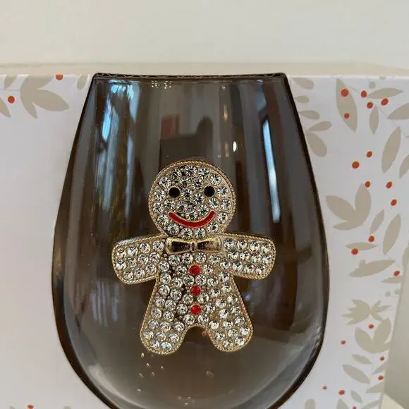 Christmas Jeweled Gingerbread Stemless Wine Glasses Chic Holiday Barware New